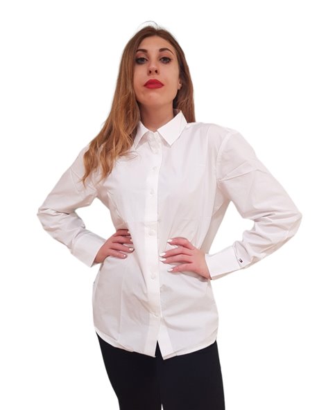 Tommy Hilfiger camicia donna bianca oversize con bandierina ricamata