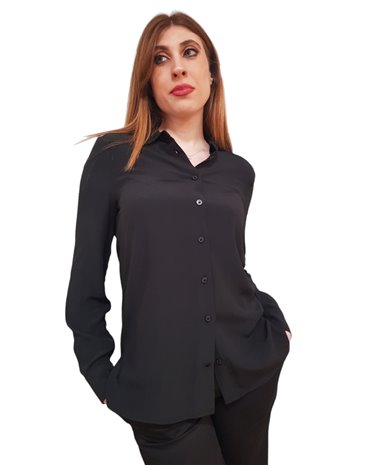 Tommy Hilfiger camicia donna nera in crep di viscosa regular fit ww0ww40535-bds