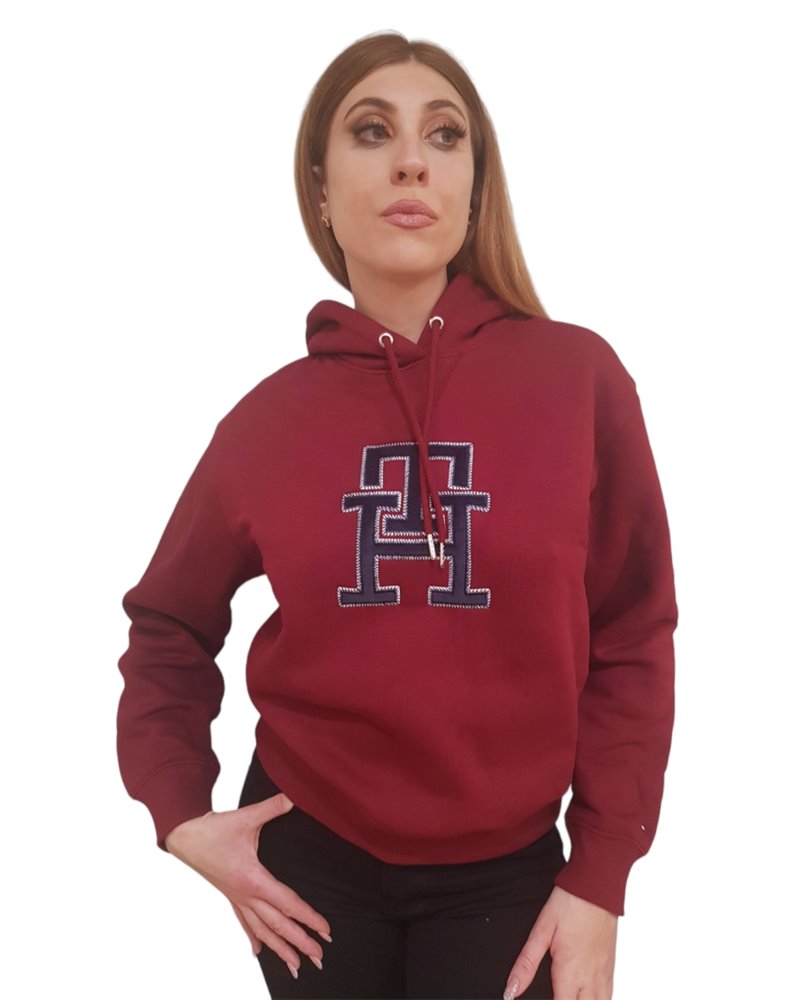 Tommy Hilfiger felpa donna con cappuccio e logo imd modern rosso