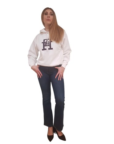 Tommy Hilfiger felpa donna con cappuccio e logo imd modern bianco ww0ww40839ybl