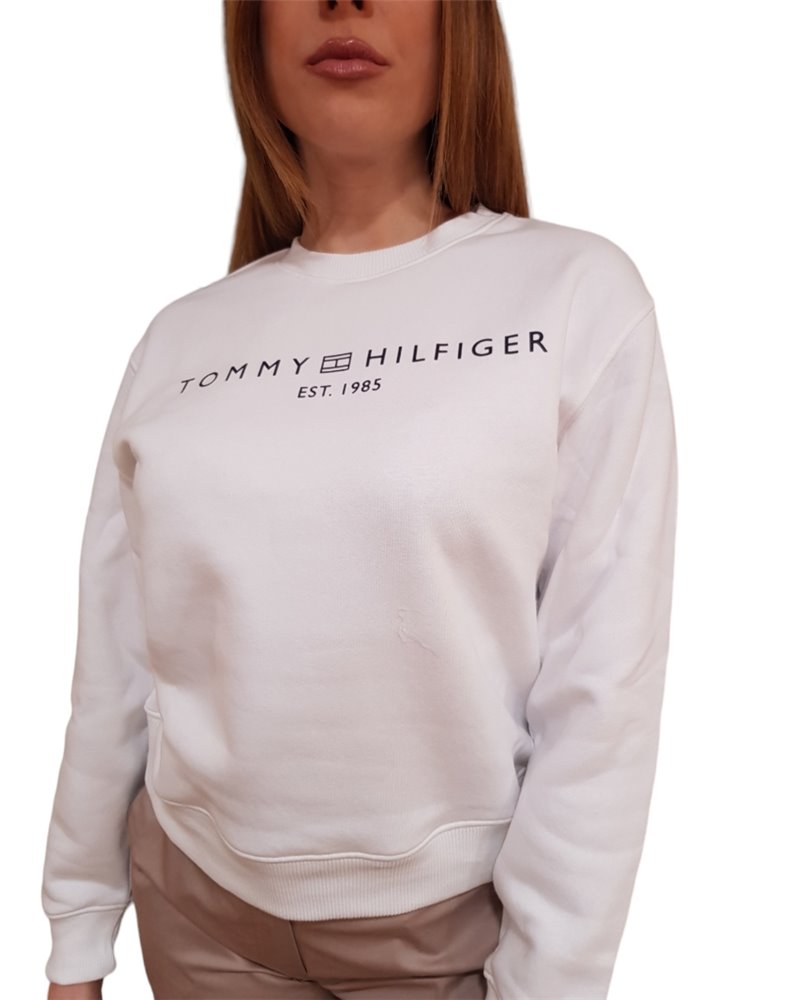 Tommy Hilfiger felpa donna bianca modern signature con logo ww0ww39791ycf