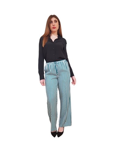 Tommy Hilfiger pantaloni donna relaxed fit a righe bianco e verde ww0ww41589-0cd