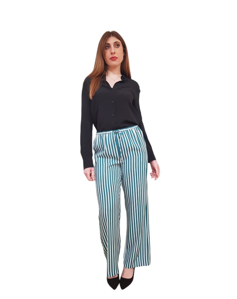 Tommy Hilfiger pantaloni donna relaxed fit a righe bianco e verde ww0ww41589-0cd