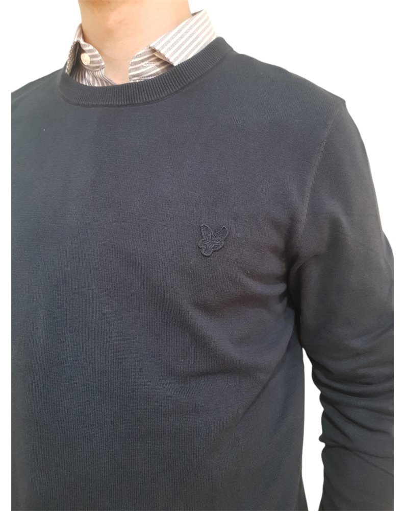 Lyle & Scott maglia uomo girocollo tinta unita dark navy tonal eagle