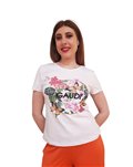 Gaudi t shirt donna bianca con strass e stampa floreale 411fd64006-2100