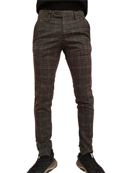 Pantalone skinny Roberto P Luxury a quadri con banda laterale grigio nero