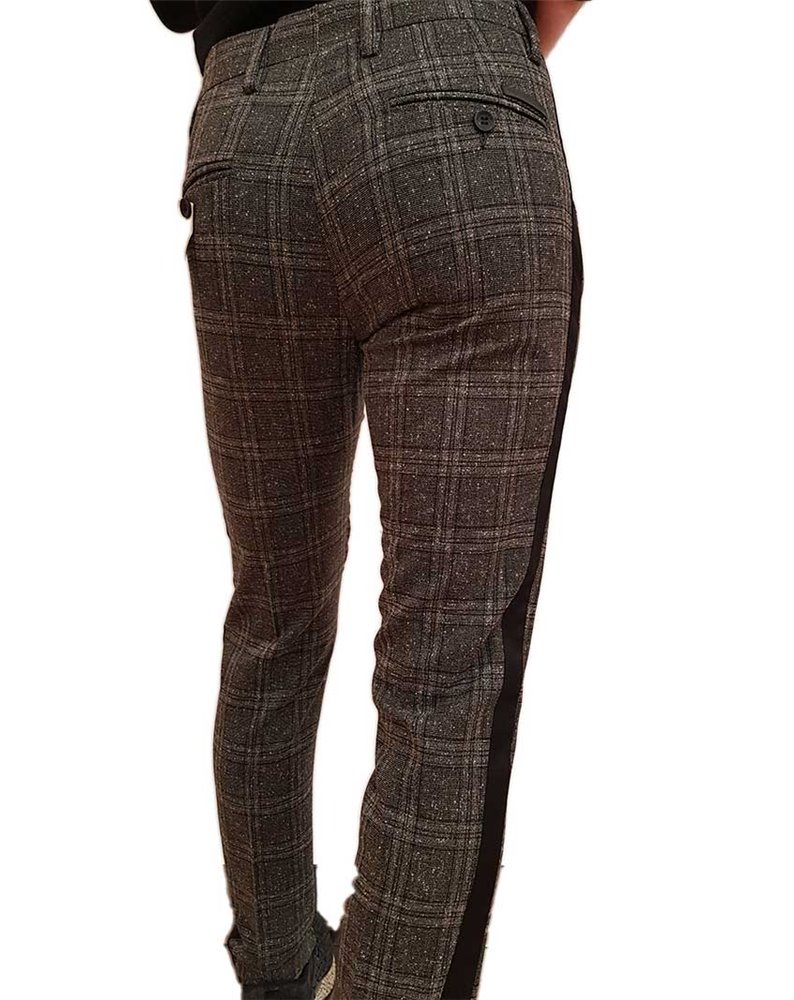 Pantalone skinny Roberto P Luxury a quadri con banda laterale grigio nero