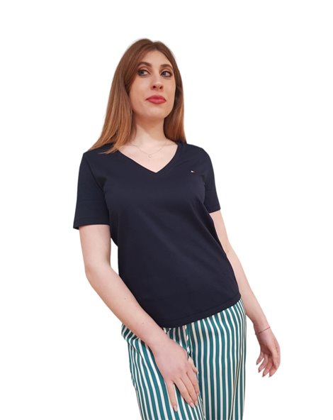 Tommy Hilfiger t shirt blue con bandierina scollo a v modern regular