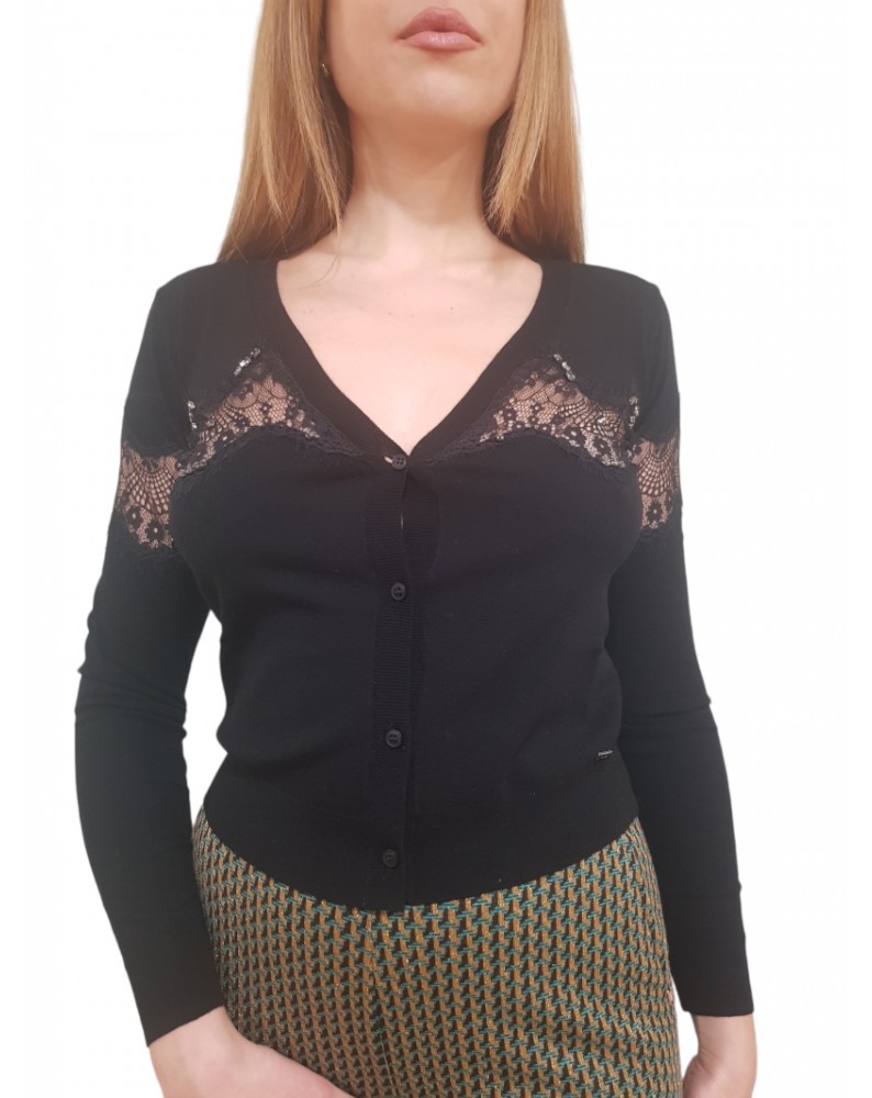 Gaudi cardigan donna nero con pizzo 321fd53017-2001