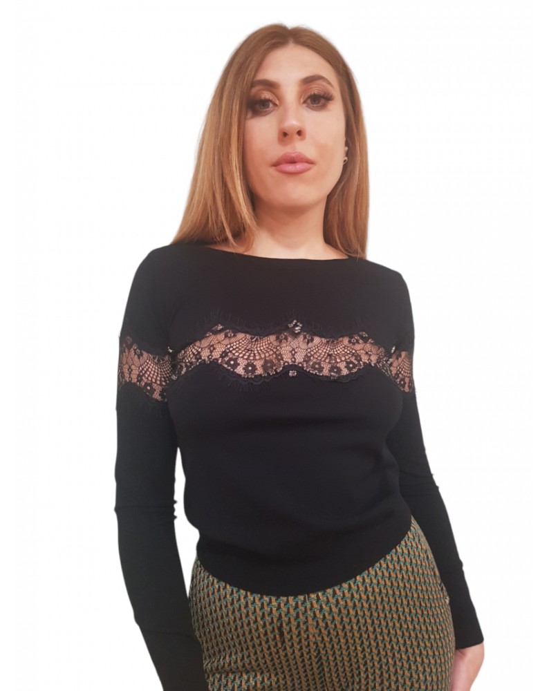 Gaudi maglia donna nera con pizzo 321fd53016-2001