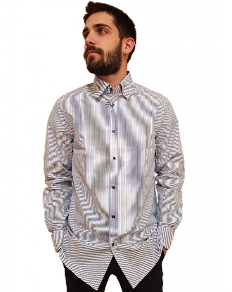 Trussardi camicia in popeline regular fit a righe blue