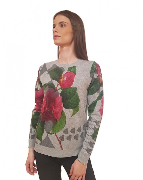 Desigual maglia girocollo a fiori Niagara grigia