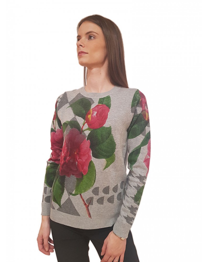 Desigual maglia girocollo a fiori Niagara grigia