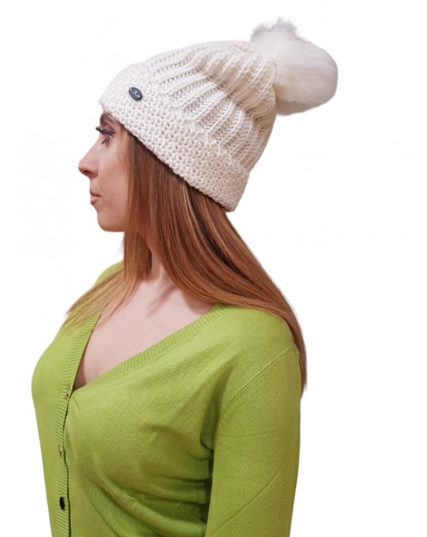 Canadiens cappello Pixie/W bianco con pom pom in pelliccia cai6516498410008