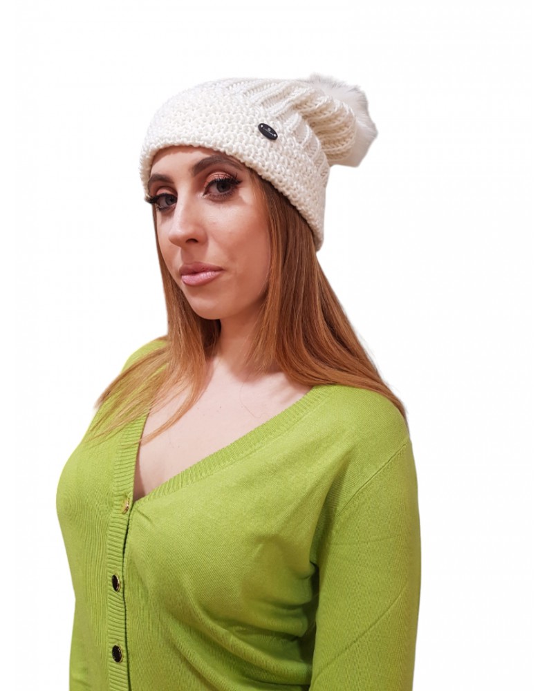 Canadiens cappello Pixie/W bianco con pom pom in pelliccia cai6516498410008