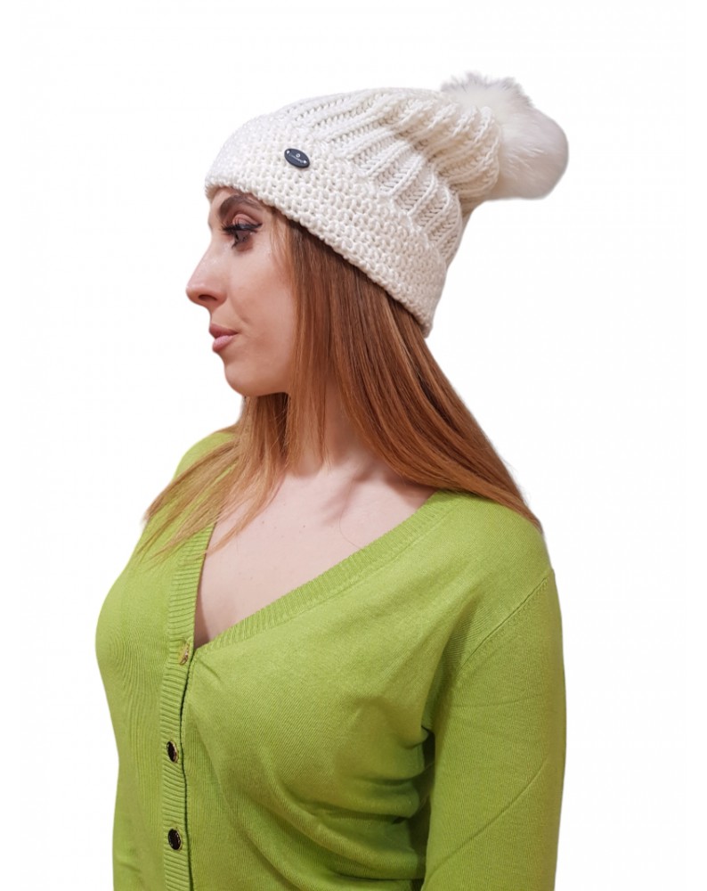 Canadiens cappello Pixie/W bianco con pom pom in pelliccia cai6516498410008