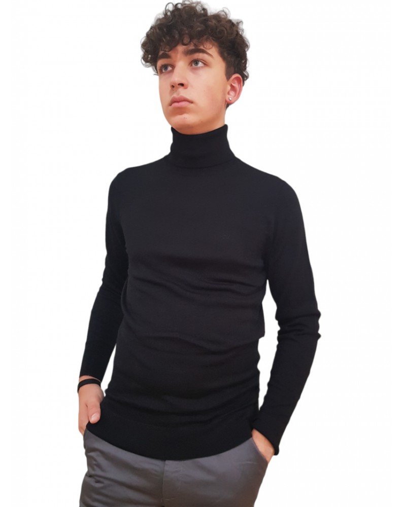 Calvin Klein maglione nero a collo alto in lana merino k10k110420beh