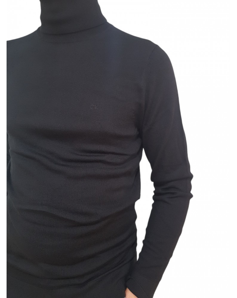 Calvin Klein maglione nero a collo alto in lana merino k10k110420beh