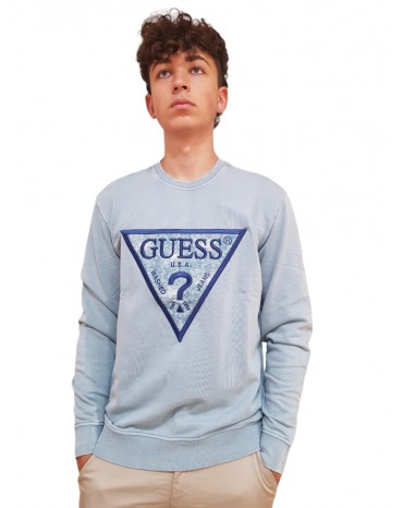 Guess felpa uomo celeste girocollo printed triangle m3bq27kby31-g7af