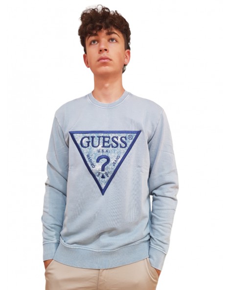 Guess felpa uomo celeste girocollo printed triangle m3bq27kby31-g7af