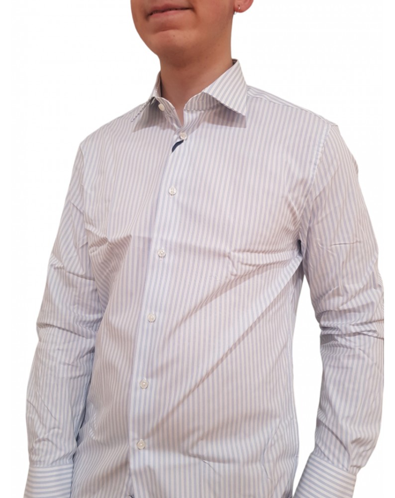 Tommy Hilfiger camicia uomo regular fit flex collar a righe light blue