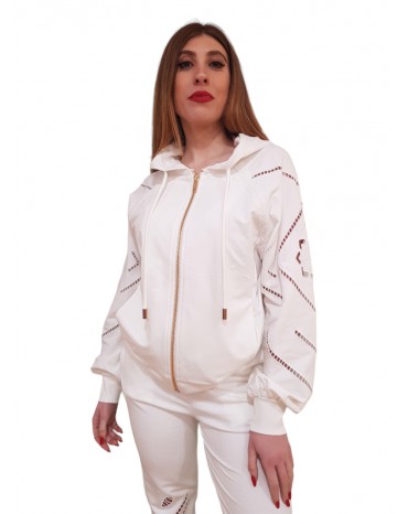 Fracomina felpa bianca donna con cappuccio fj24st9001f401e5-278