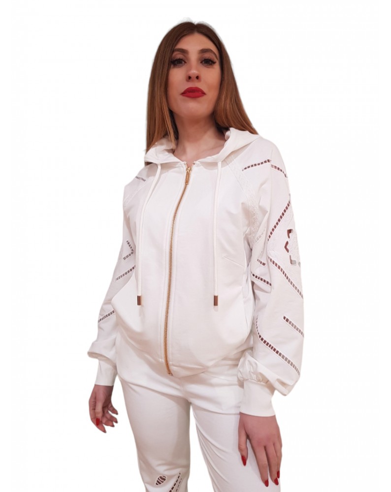 Fracomina felpa bianca donna con cappuccio fj24st9001f401e5-278