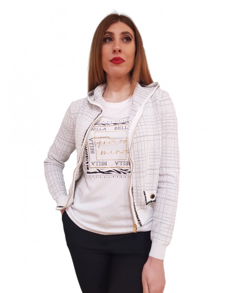 Fracomina cardigan con zip e cappuccio crema e nero fr24st8017k420q7-109