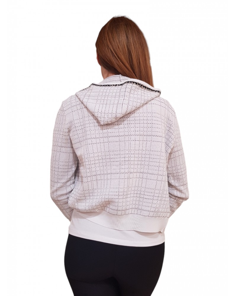 Fracomina cardigan con zip e cappuccio crema e nero fr24st8017k420q7-109