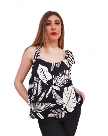 Fracomina top bianco e nero fantasia jungle fj24st2001w413r8-s39