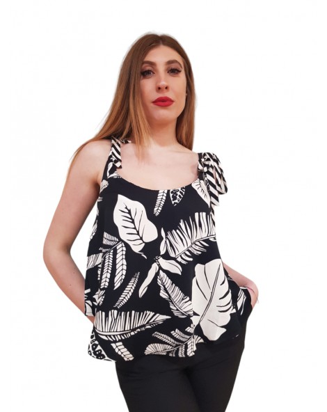 Fracomina top bianco e nero fantasia jungle fj24st2001w413r8-s39