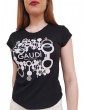 Gaudi t shirt donna nera con stampa e applicazione di perline 411fd64009-2001