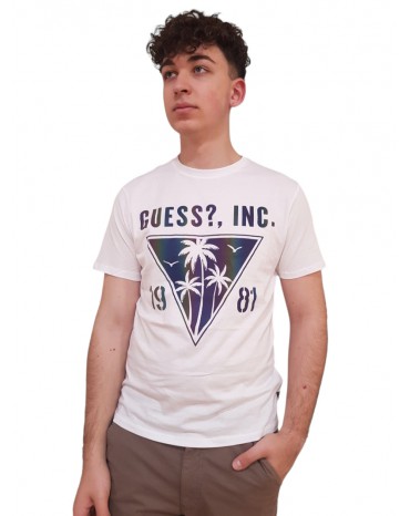 Guess t shirt uomo bianca iridescent palms m4gi47k9rm1-g011