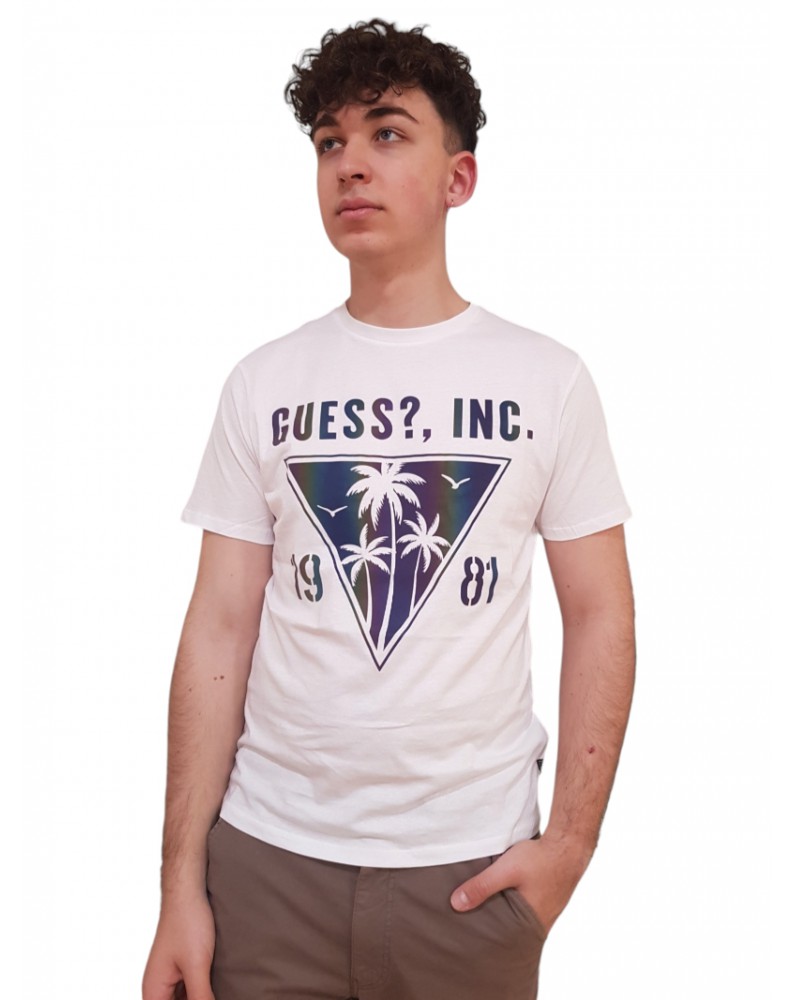 Guess t shirt uomo bianca iridescent palms m4gi47k9rm1-g011