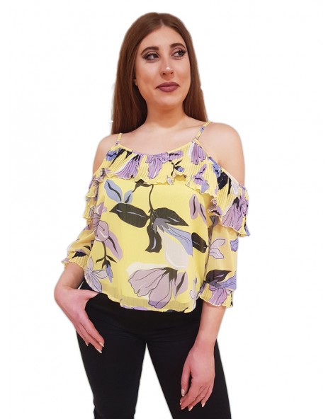 Gaudi blusa fantasia floreale in georgette yellow-lilac-black