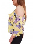 Gaudi blusa fantasia floreale in georgette yellow-lilac-black