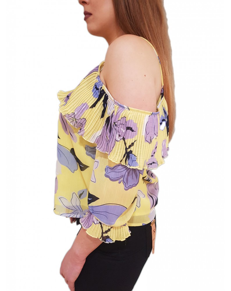 Gaudi blusa fantasia floreale in georgette yellow-lilac-black