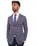 Roberto P Luxury giacca quadri in cotone grigio e blue