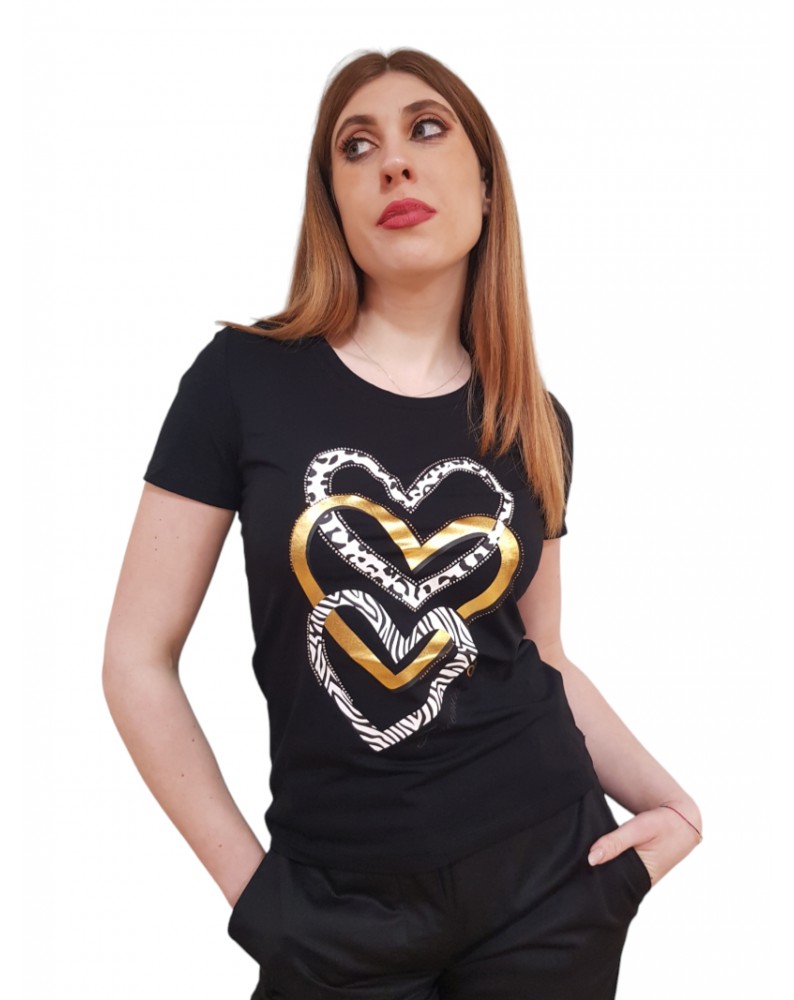 Fracomina t shirt nera con cuori fr24st3002j401n5-053