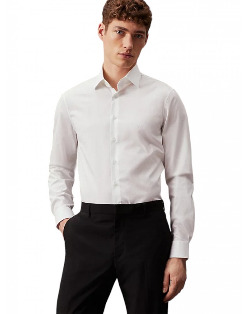 Calvin Klein camicia uomo bianca aderente in popeline bright white