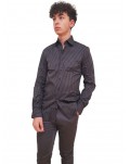 Calvin Klein camicia uomo rigata nera twill logo stripe fitted