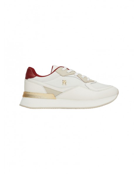 Tommy Hilfiger sneakers donna in pelle chic chunky ancient white magma red