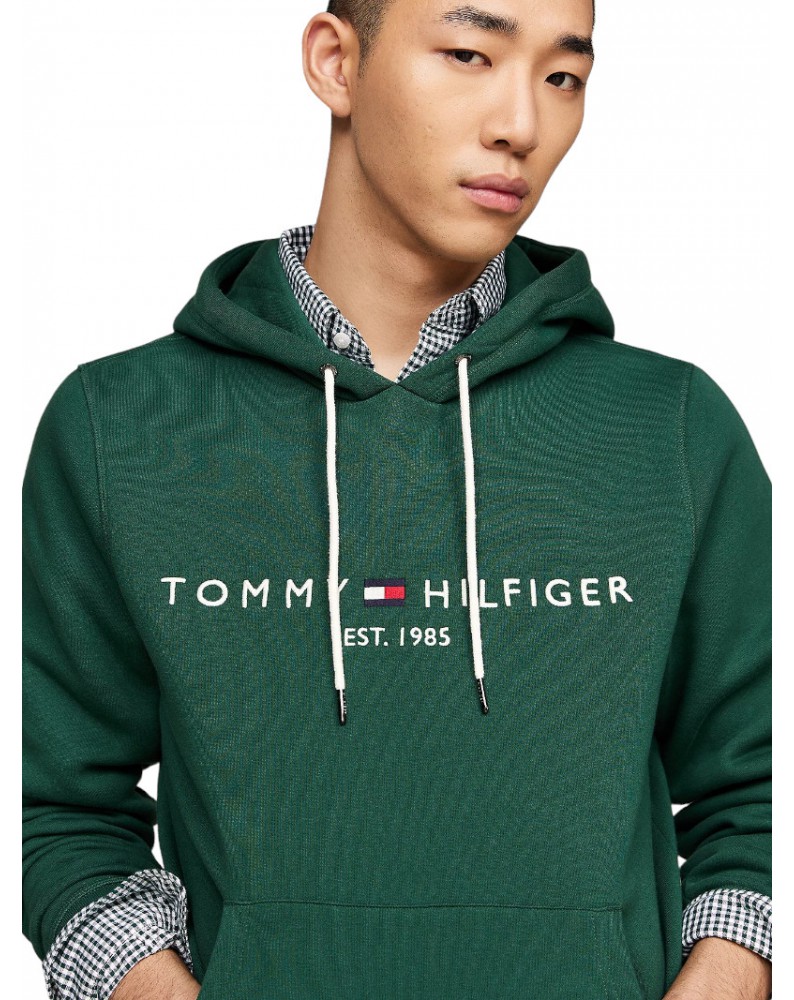 Felpa uomo Tommy Hilfiger con cappuccio e logo ornamental green mw0mw11599l6k