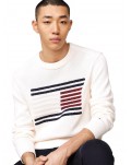 Tommy Hilfiger pullover relaxed con bandiera big graphic white mw0mw36192ybh