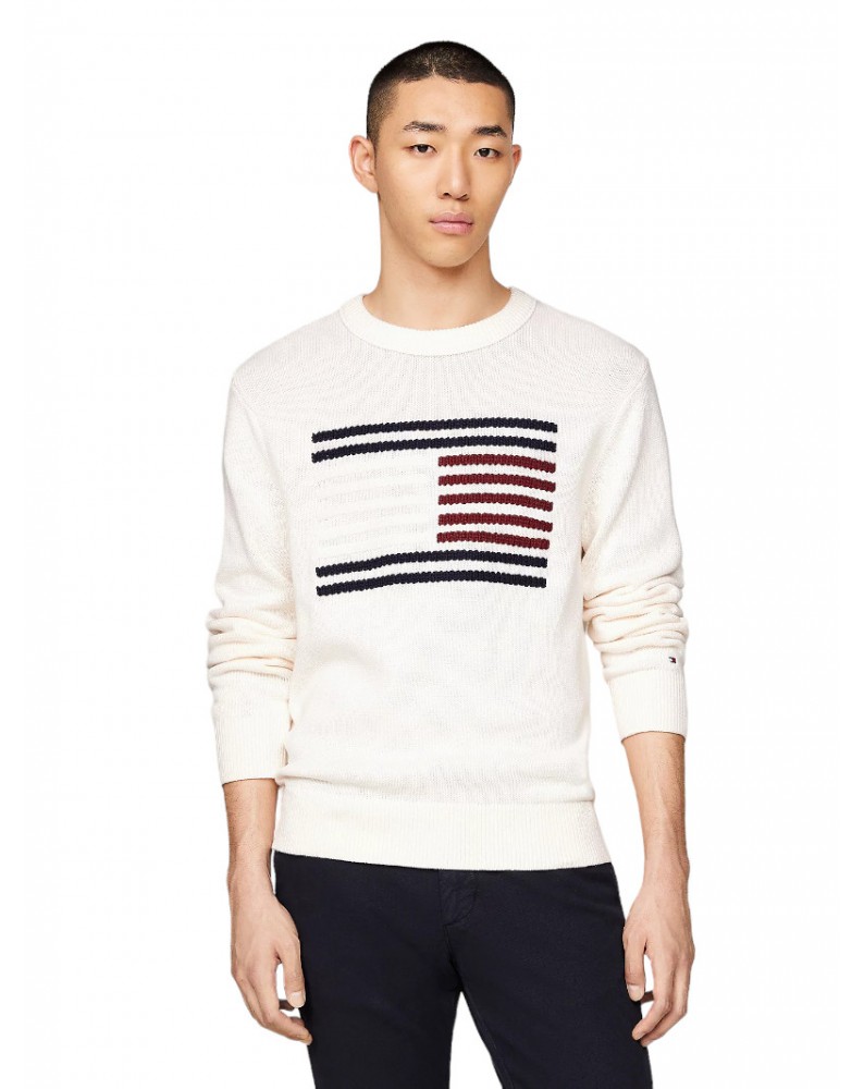 Tommy Hilfiger pullover relaxed con bandiera big graphic white mw0mw36192ybh