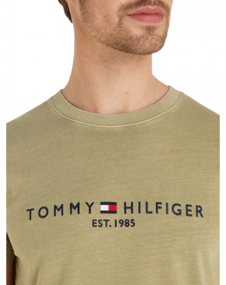 Tommy Hilfiger t shirt uomo slim fit faded olive con logo mw0mw35186-l9f