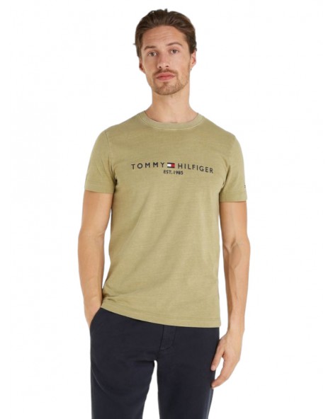 Tommy Hilfiger t shirt uomo slim fit faded olive con logo mw0mw35186-l9f