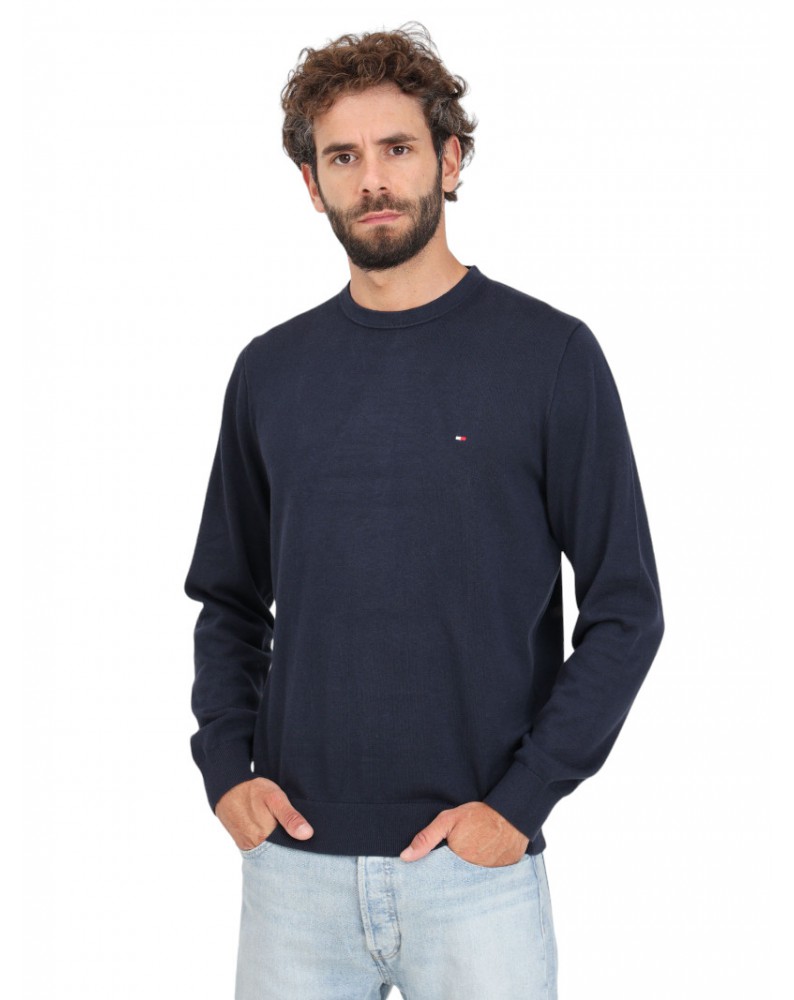 Tommy Hilfiger maglia uomo girocollo blue classic cotton mw0mw32026dw5