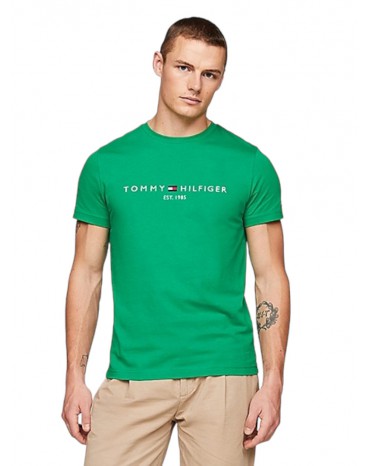 Tommy Hilfiger t shirt uomo slim fit verde con logo mw0mw11797-l4b