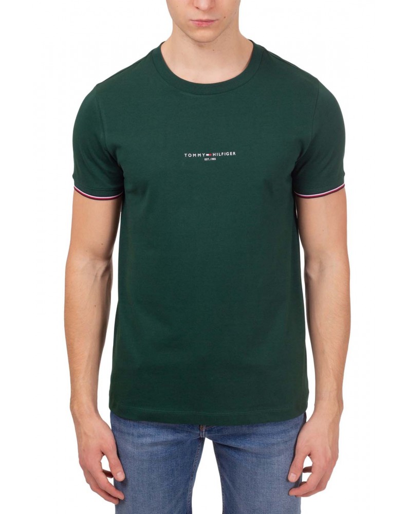 Tommy Hilfiger t shirt slim fit verde con righe manica mw0mw32584-mbp